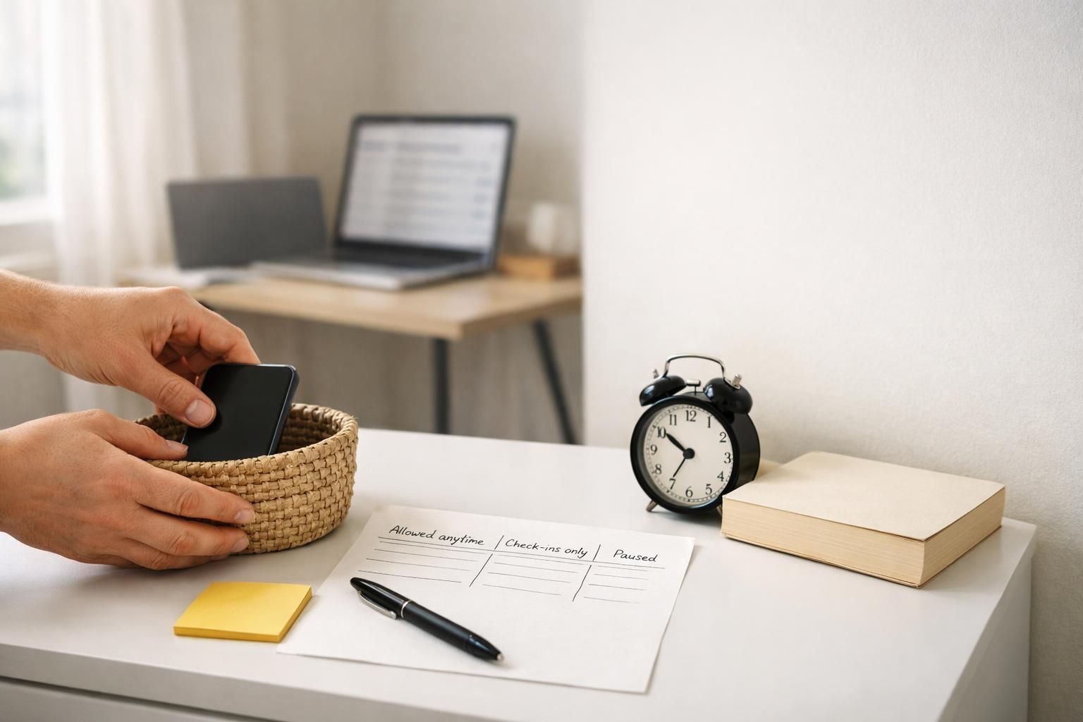 Digital detox guide: a phone set aside on a table during an unplugged break