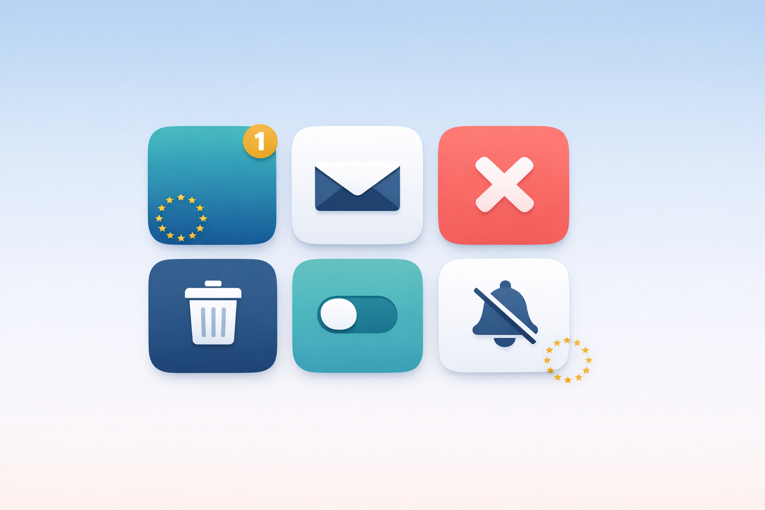 Comparison grid of inbox-cleaner app tiles with a highlighted top pick and a subtle EU accent