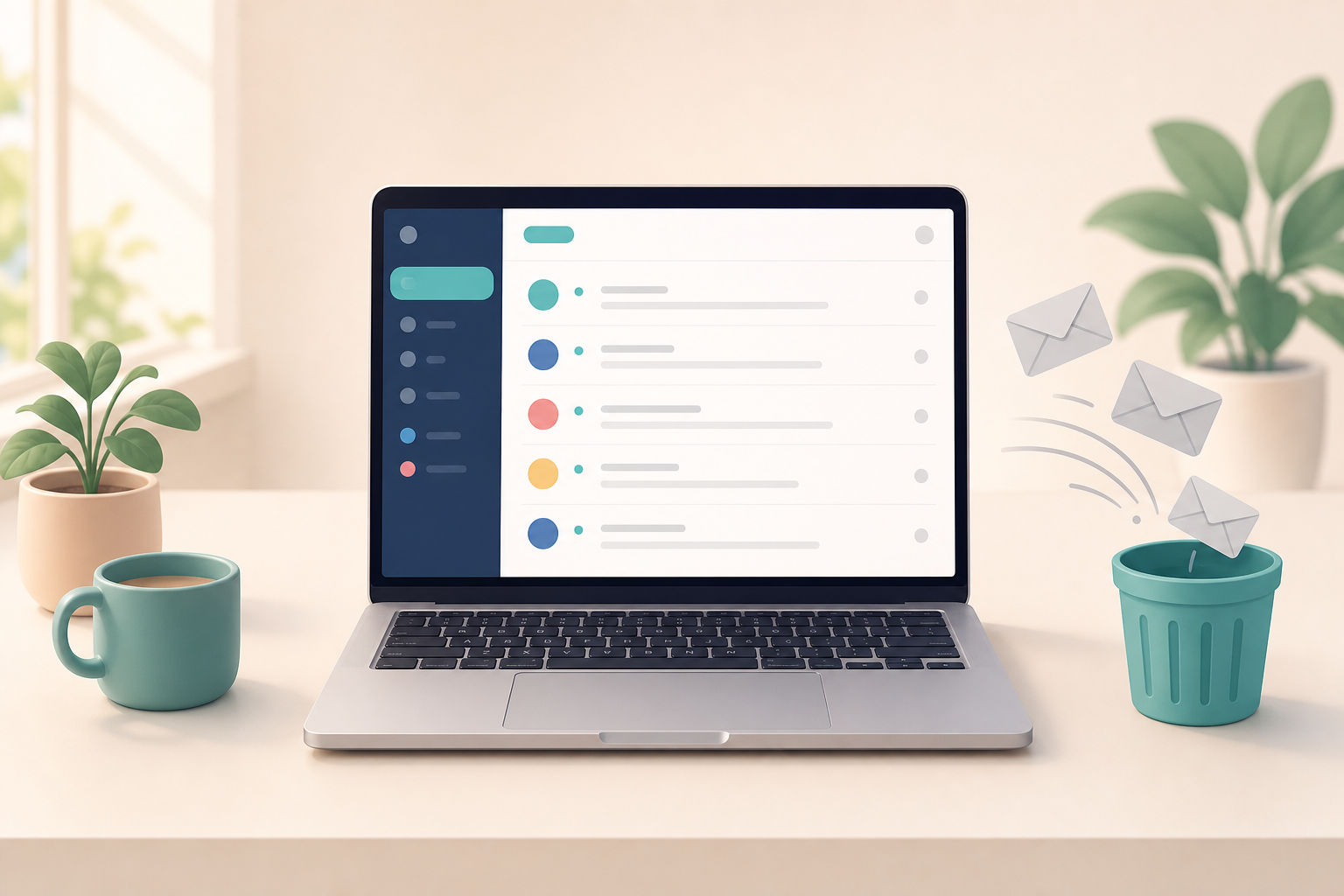 A clean email inbox on a laptop with spam filtered out