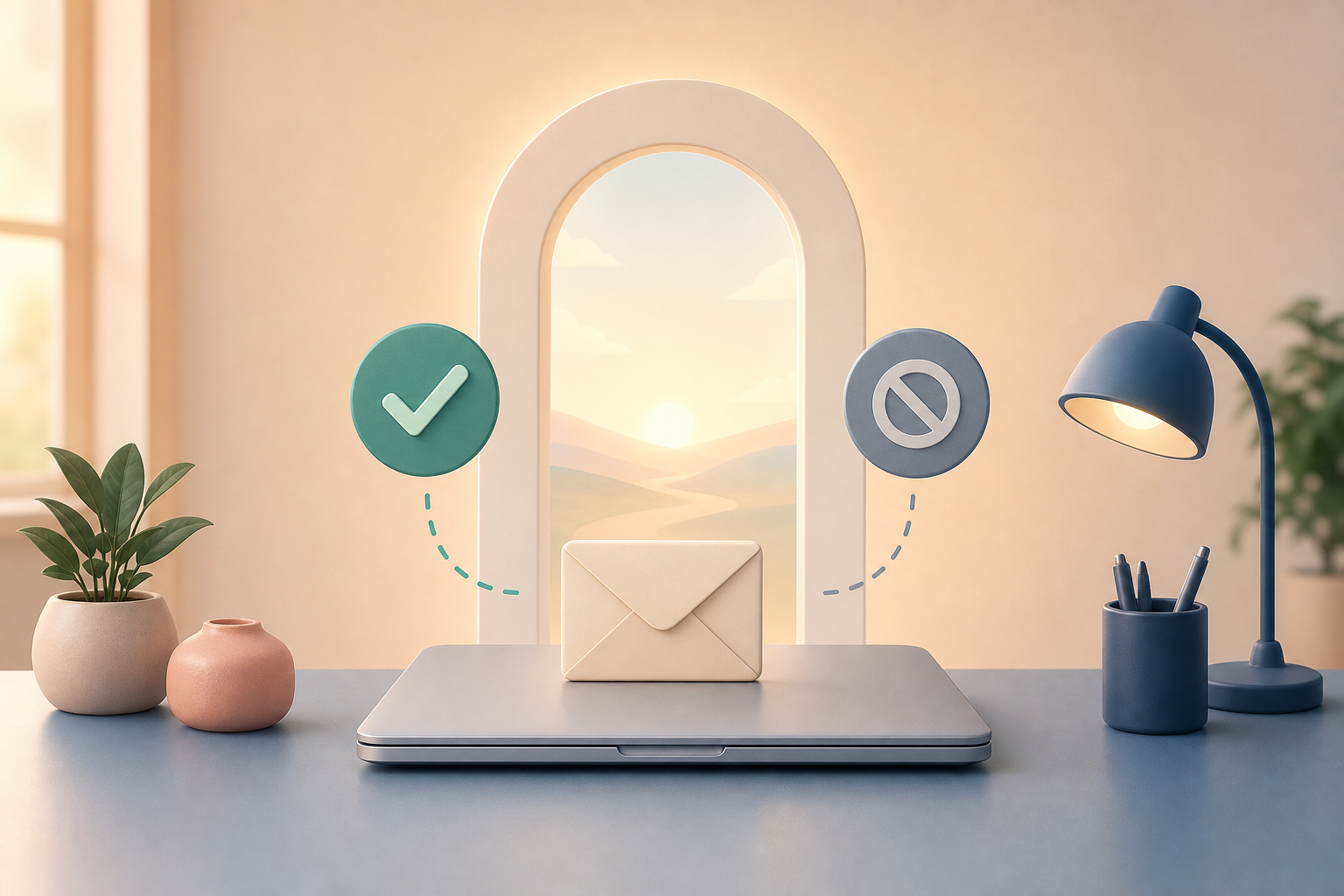 A laptop showing a new sender waiting for approval before reaching the inbox