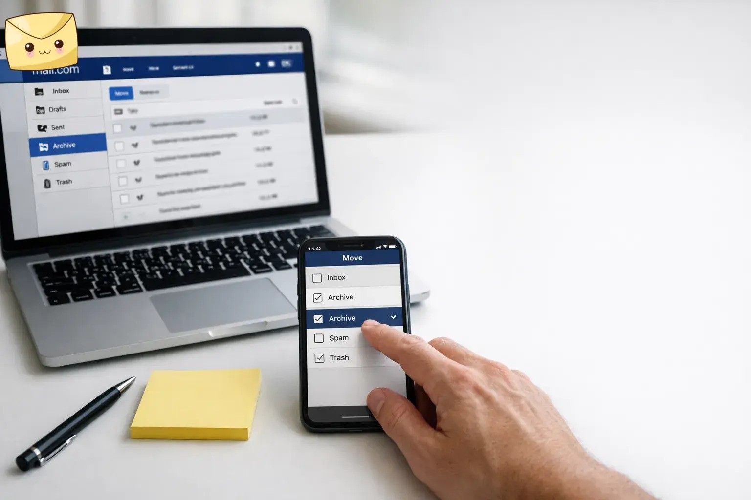 How to archive emails in Mail.com (webmail + iPhone)